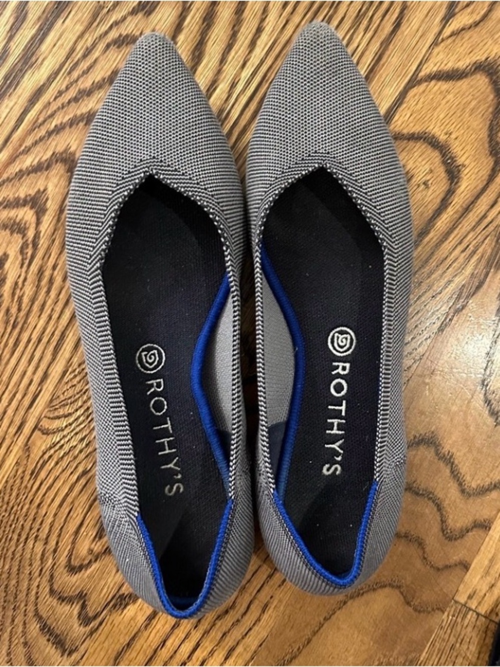 Rothy's The Point Cloud Grey Birdseye Knit Flats with Blue Trim Size 11.5